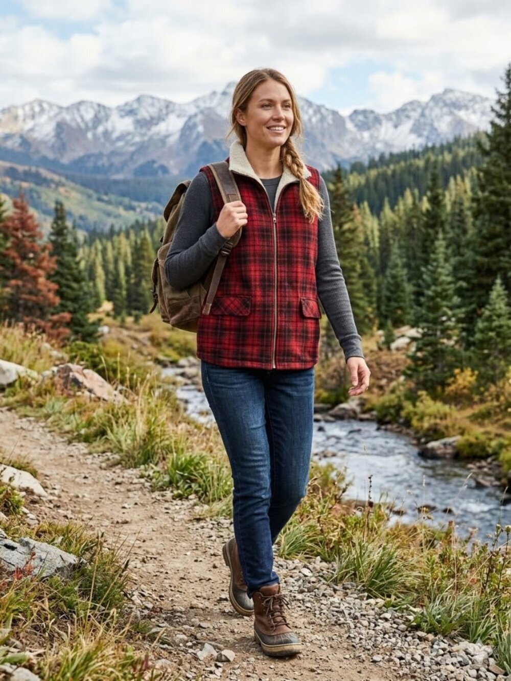 NWT Maurices Women’s Size 3X Red Plaid Full Zip Sherpa Lined Wool Blend Vest